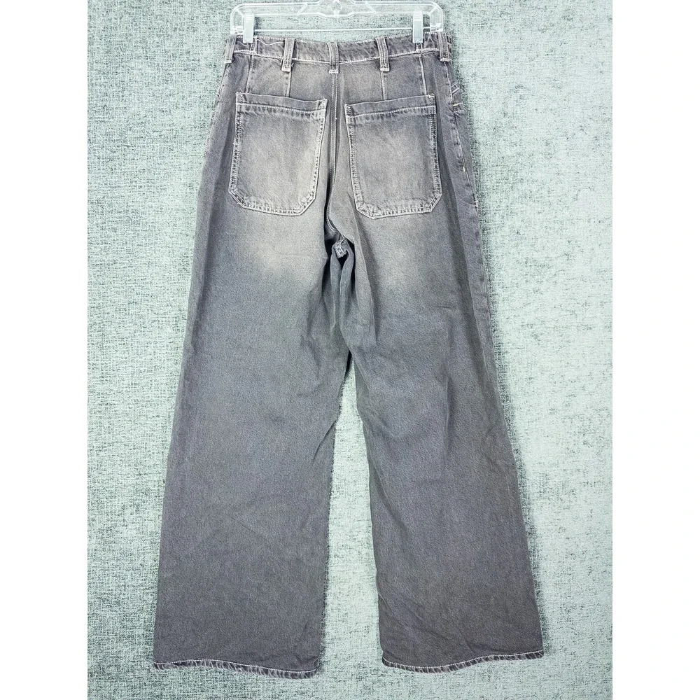 We The Free Palmer Wide Leg Jeans Womens 30 Black Faded Button‎ Fly Patch Boho